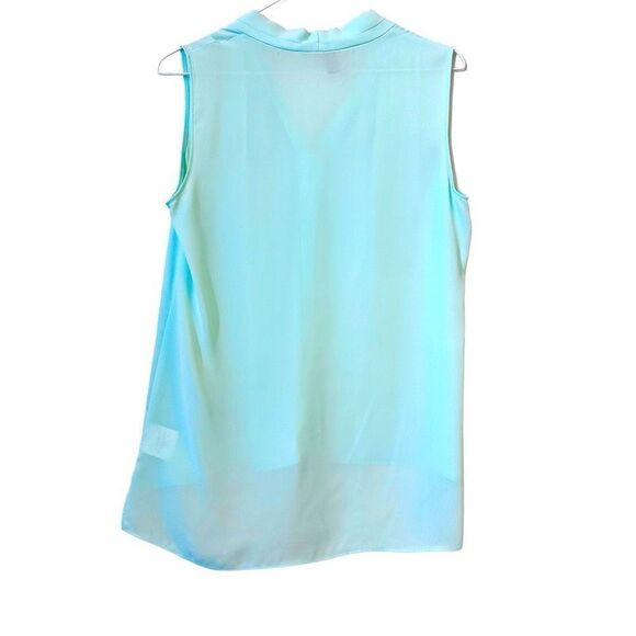 Tahari V Neck High Low Hem Pleated Sleeveless Blouse Top Mint Green Small - Picture 2 of 4